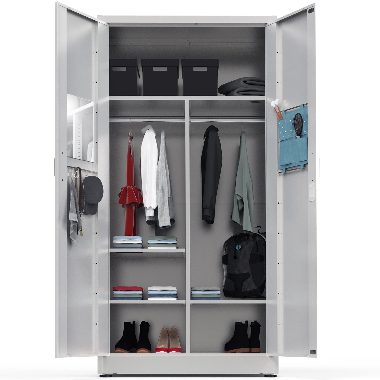 Wardrobe Metal Storage Cabinet - Metal Storage Locker with Locking Doors (White)