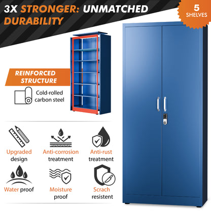 Digital Locking Metal Storage Cabinet | Garage Storage Cabinet with Doors | 71" Lockable Tool Cabinet (Blue)