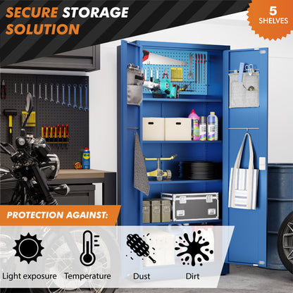 Armoire de rangement en métal à verrouillage numérique | Armoire de rangement de garage avec portes | Armoire à outils verrouillable de 71 po (bleu) 