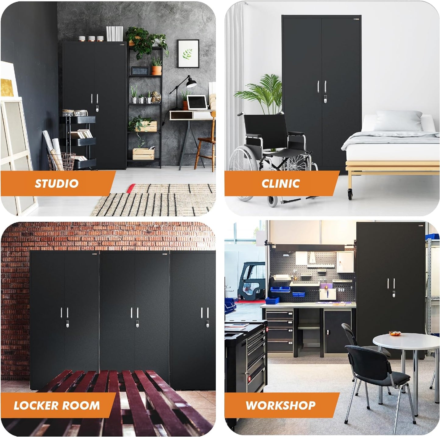 Wardrobe Metal Storage Cabinet with Digital Lock - Metal Storage Locker with Locking Doors (Black)