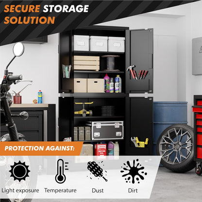 Metal Storage Cabinet with Combination Lock - Multifunctional Garage Storage Cabinet with 4 Doors and 4 Shelves (Black)