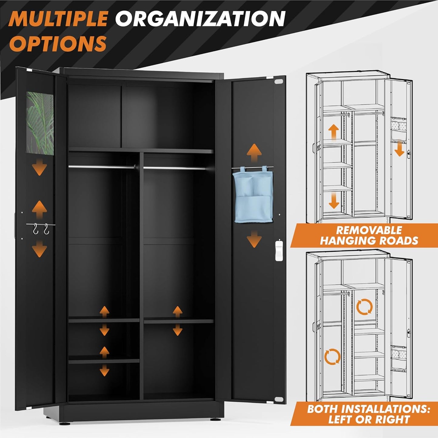 Armario de almacenamiento de metal - Armario de almacenamiento de metal con puertas con cerradura (negro) 