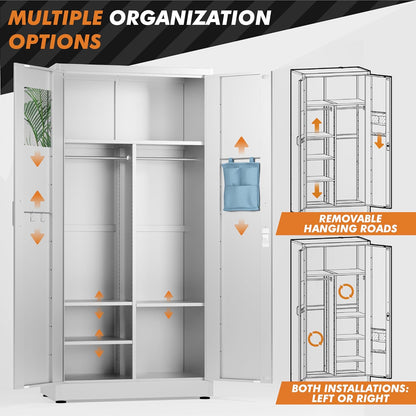 Wardrobe Metal Storage Cabinet with Digital Lock - Metal Storage Locker with Locking Doors (White)