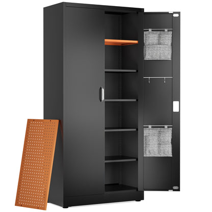 Locking Metal Storage Cabinet | Garage Storage Cabinet with Doors | 71" Lockable Tool Cabinet (Black)