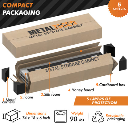 Locking Metal Storage Cabinet | Garage Storage Cabinet with Doors | 71" Lockable Tool Cabinet (Black)