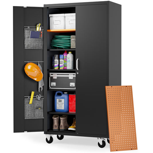 Extra-Spacious Metal Storage Cabinet with Wheels - Garage Storage Cabinet | 72" Rolling Tool Storage Cabinet (Black)