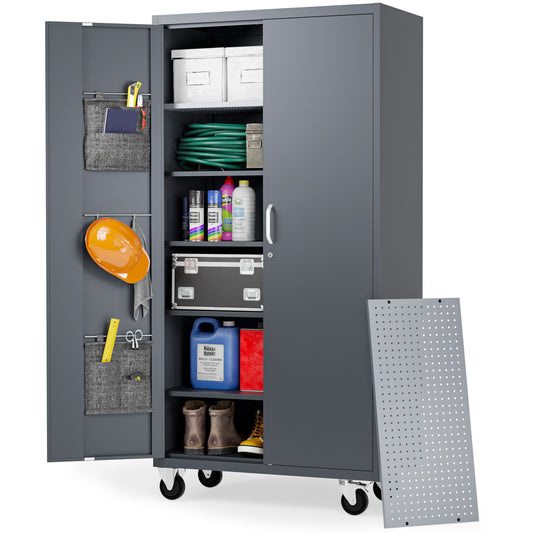 Extra-Spacious Metal Storage Cabinet with Wheels - Garage Storage Cabinet | 72" Rolling Tool Storage Cabinet (Dark Gray)
