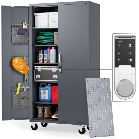 Extra-Spacious Metal Storage Cabinet with Wheels and Digital Lock - Garage Storage Cabinet | 72" Rolling Tool Storage Cabinet (Dark Gray)