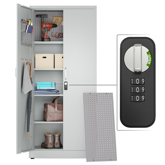 71" Combination Locking Metal Storage Cabinet (Light Gray)