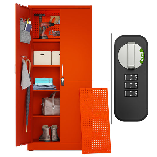 Gabinete de almacenamiento de metal con cerradura combinada | Gabinete de almacenamiento para garaje con puertas | Gabinete de herramientas con cerradura de 71" (rojo) 