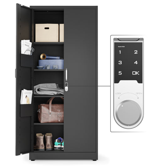 Office Metal Storage Cabinet with Digital Lock | 71" Lockable Utility Metal File Cabinet (Black)