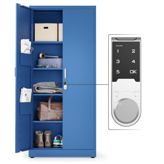 Office Metal Storage Cabinet with Digital Lock | 71" Lockable Utility Metal File Cabinet (Blue)