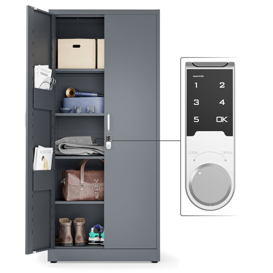 Office Metal Storage Cabinet with Digital Lock | 71" Lockable Utility Metal File Cabinet (Dark Gray)