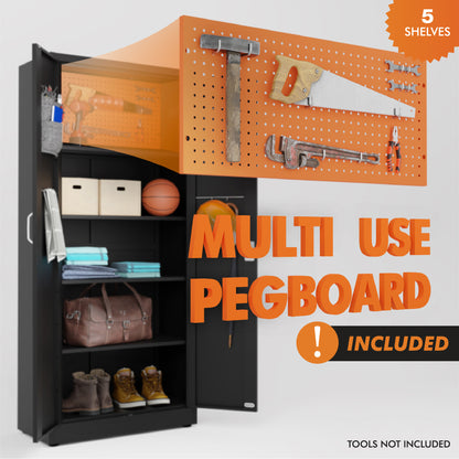 Digital Locking Metal Storage Cabinet | Garage Storage Cabinet with Doors | 71" Lockable Tool Cabinet (Black)
