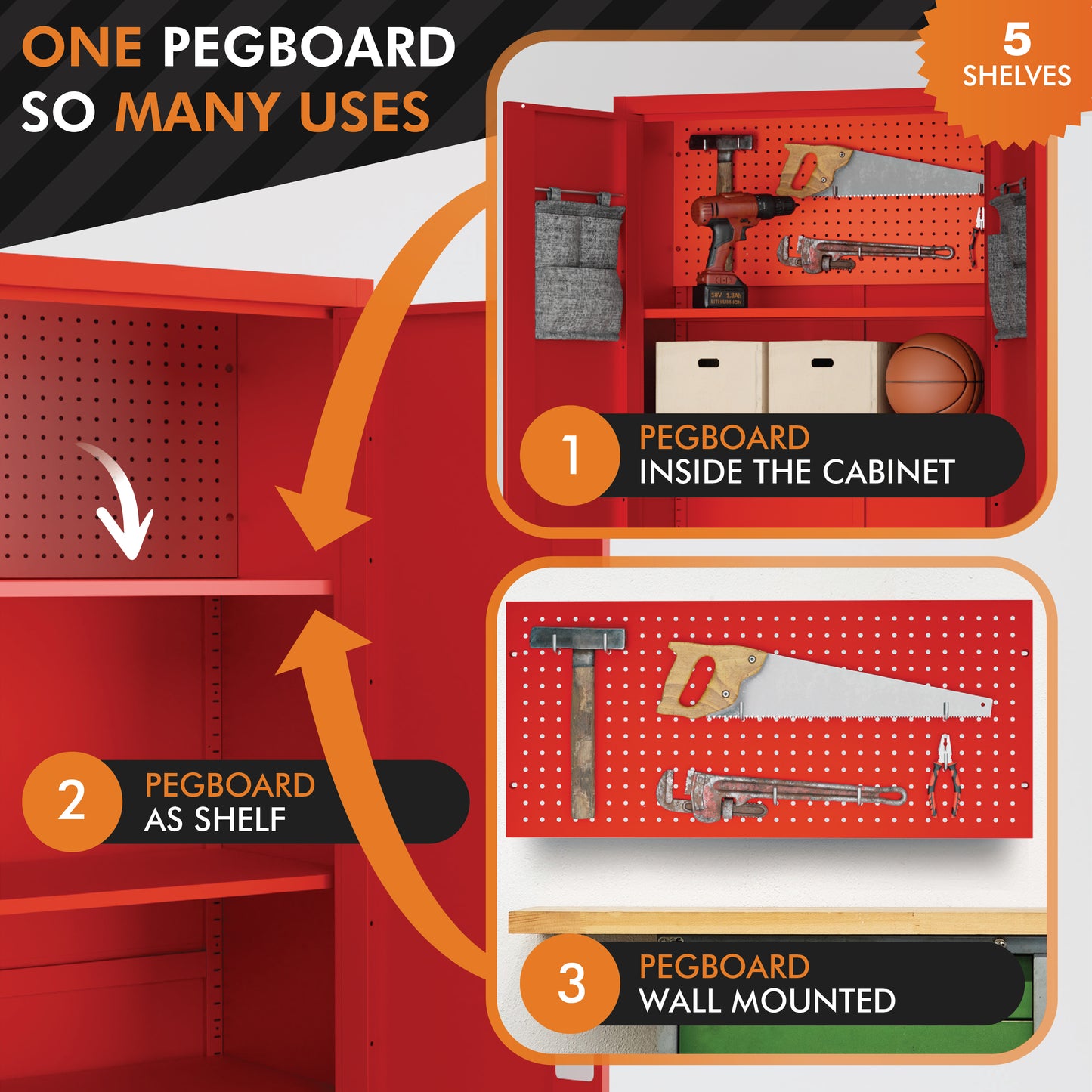 Gabinete de almacenamiento de metal con cerradura digital | Gabinete de almacenamiento para garaje con puertas | Gabinete de herramientas con cerradura de 71" (rojo) 