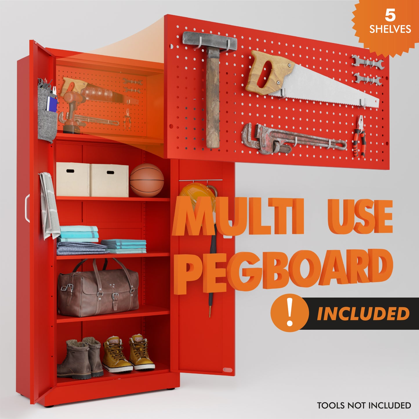 Digital Locking Metal Storage Cabinet | Garage Storage Cabinet with Doors | 71" Lockable Tool Cabinet (Red)