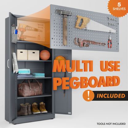 Digital Locking Metal Storage Cabinet | Garage Storage Cabinet with Doors | 71" Lockable Tool Cabinet (Dark Gray)
