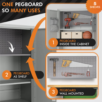 Locking Metal Storage Cabinet | Garage Storage Cabinet with Doors | 71" Lockable Tool Cabinet (Light Gray)