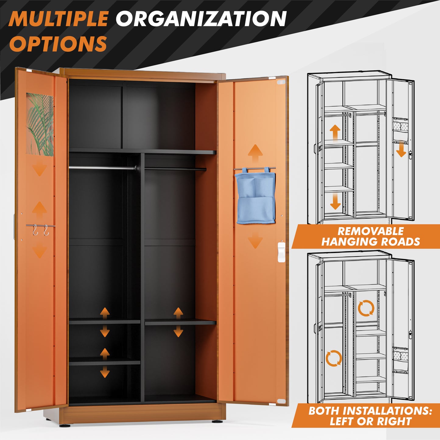Wardrobe Metal Storage Cabinet - Metal Storage Locker with Locking Doors (Wood Grain)