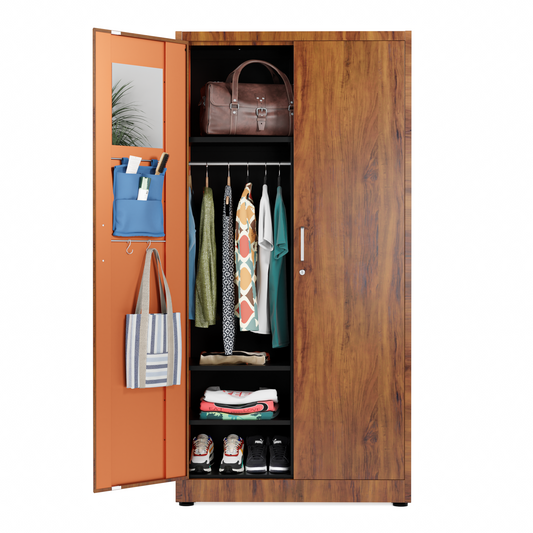 Wardrobe Metal Storage Cabinet - Metal Storage Locker with Locking Doors (Wood Grain)