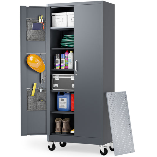 Metal Storage Cabinet with Wheels - Garage Storage Cabinet with Locking Doors | 72" Rolling Tool Storage Cabinet (Dark Gray)